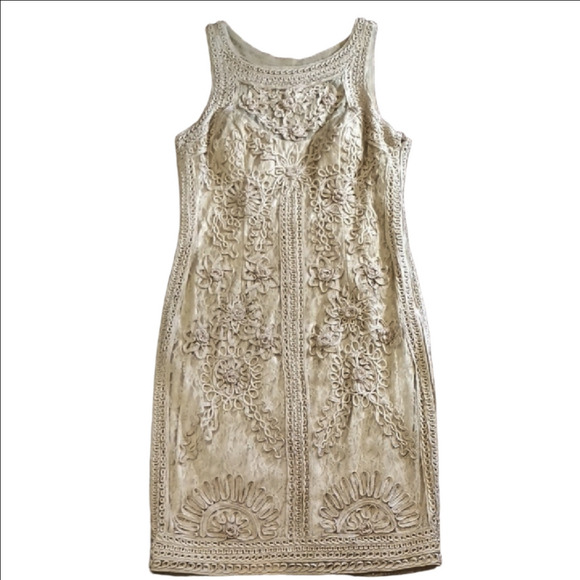 Sue Wong Elegant Gold Embroidered Midi Dress - Picture 5 of 5